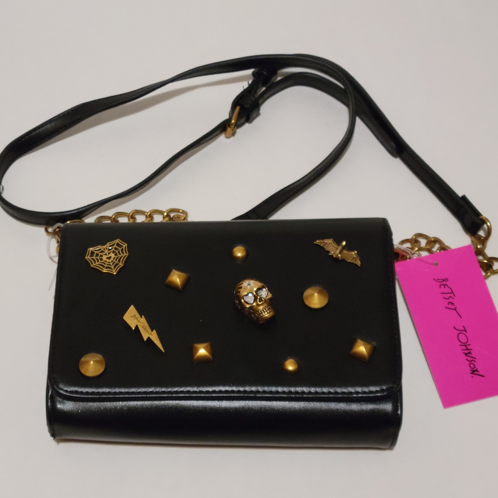 Black and Gold Embellished Betsey Johnson Crossbody Bag